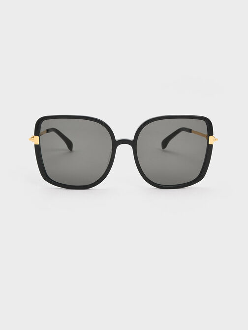 Oversized Square Chain-Link Sunglasses, Black, hi-res