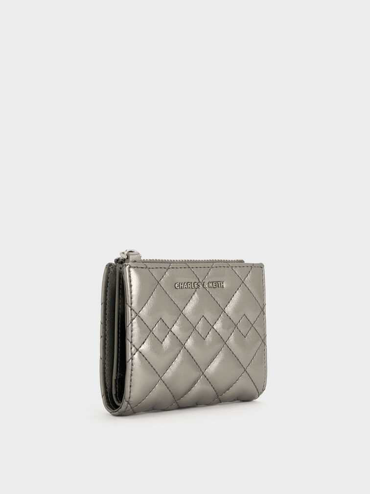 Duo Metallic Quilted Small Wallet, Pewter, hi-res