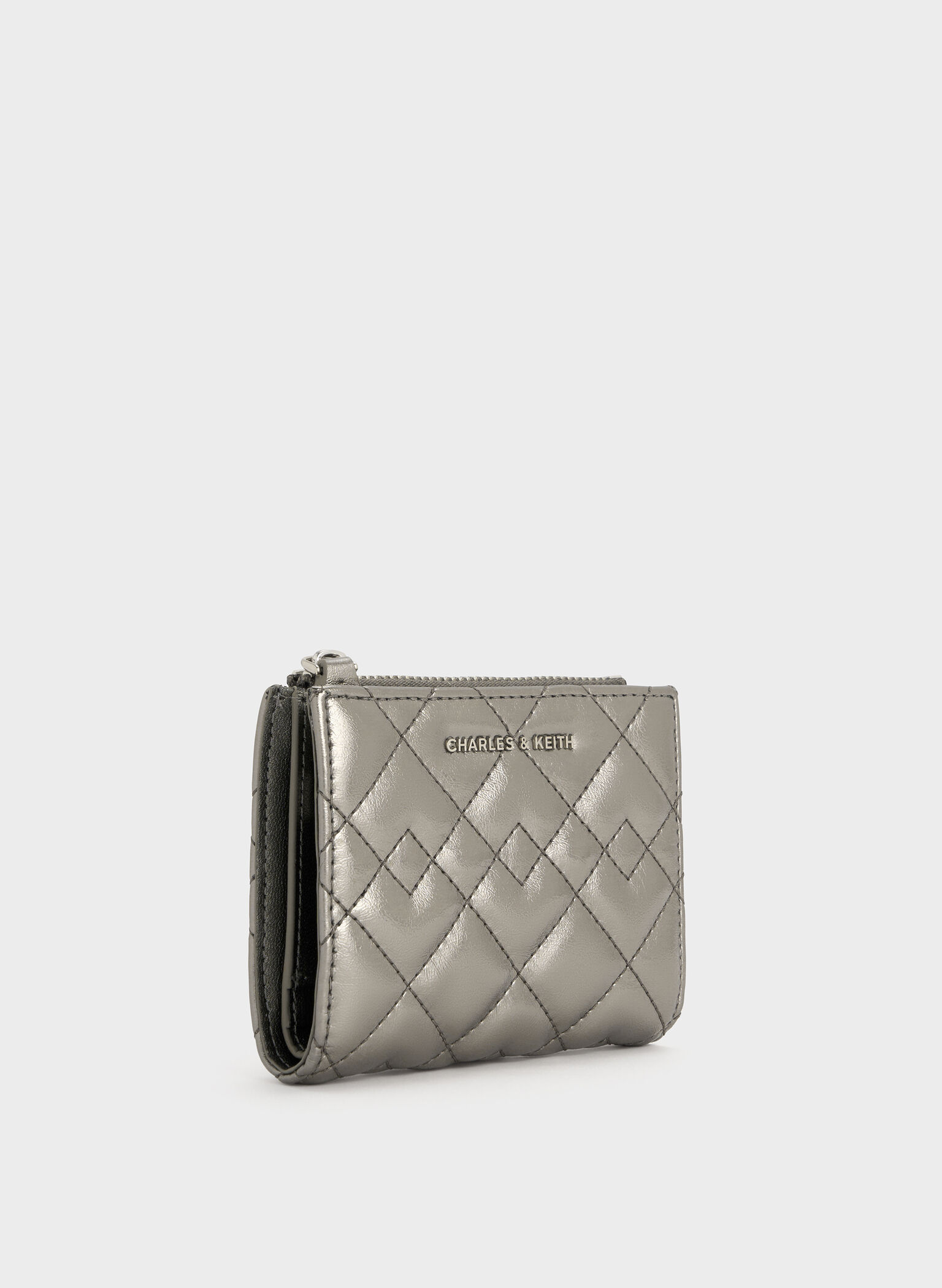 Duo Metallic Quilted Small Wallet, Pewter, hi-res