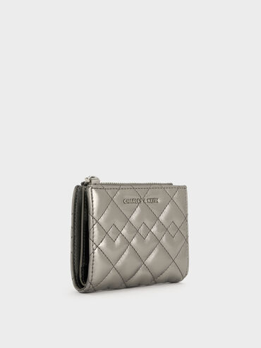 Duo Metallic Quilted Small Wallet, Pewter, hi-res