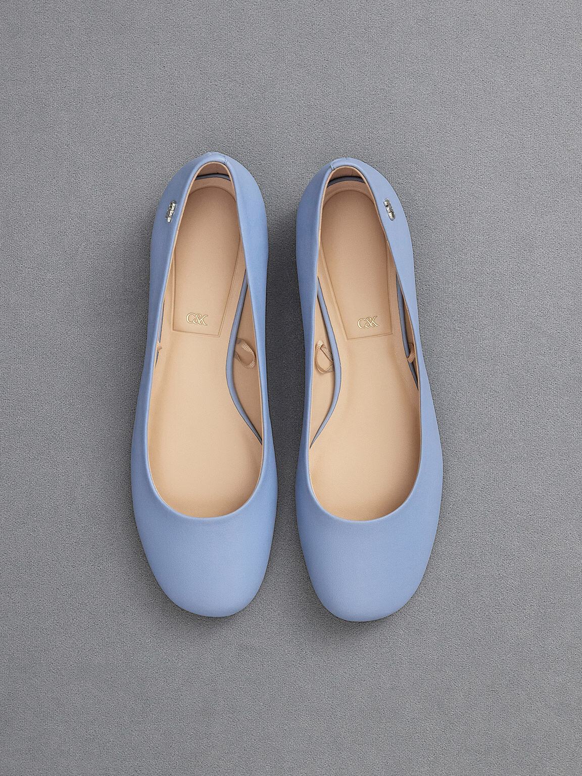 Leather Monogram Tie Around Ballet Flats Light Blue