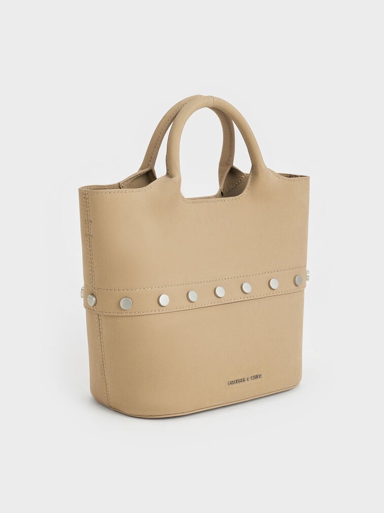 Bobbie Twill Studded Convertible Two-Way Bucket Bag, Toasted Sand, hi-res