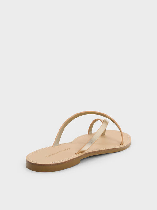 Metallic Asymmetric Strappy Toe-Ring Sandals, Light Gold, hi-res