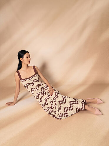 Woven Pointed-Toe Slingback Pumps, Light Pink, hi-res