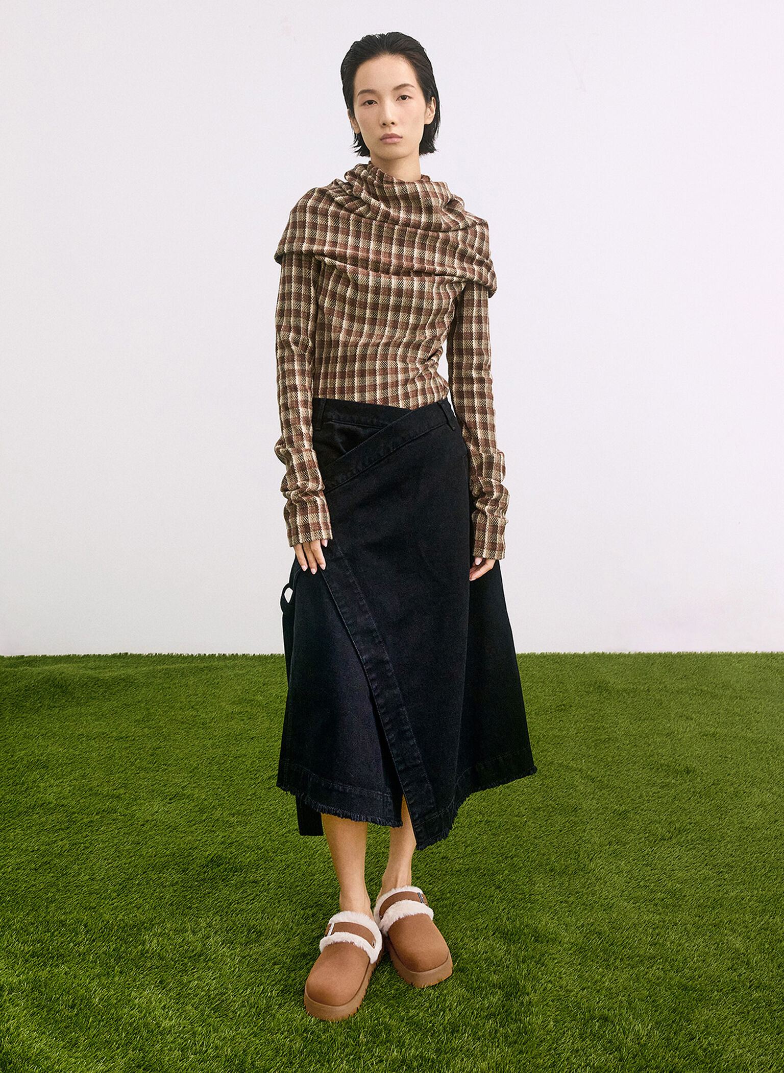 Hannah Textured Fur-Trim Buckled Mules, Brown, hi-res