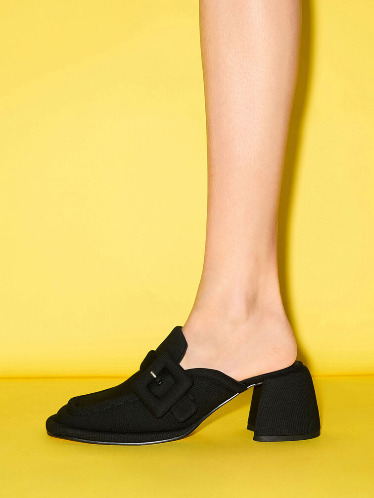 Sinead Woven Buckled Loafer Mules, Black, hi-res