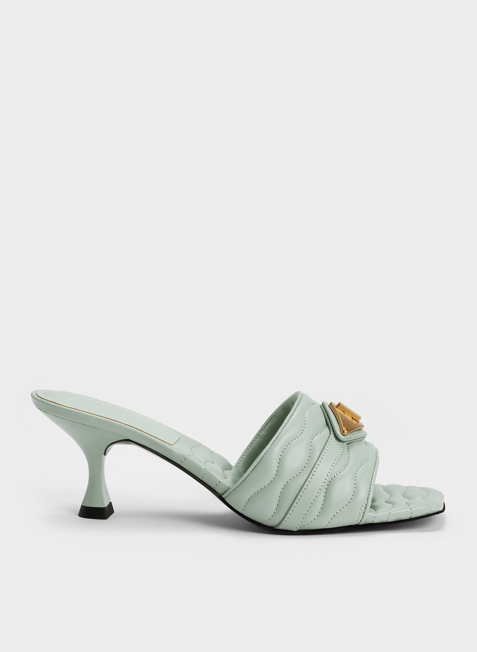 Metallic Accent Padded Heeled Mules, Mint Green, hi-res