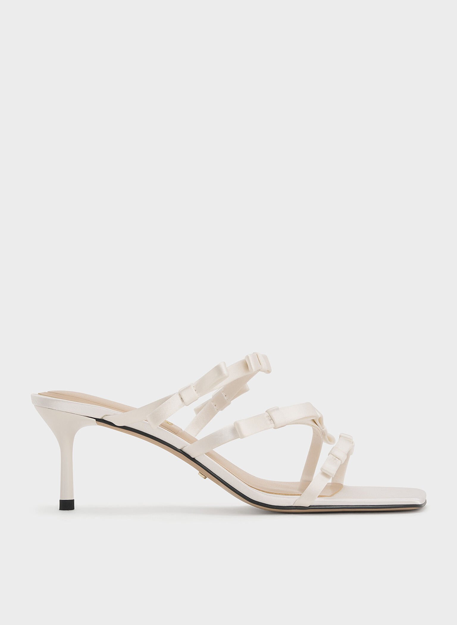 Jessy Recycled Polyester Bow Heeled Sandals, White, hi-res