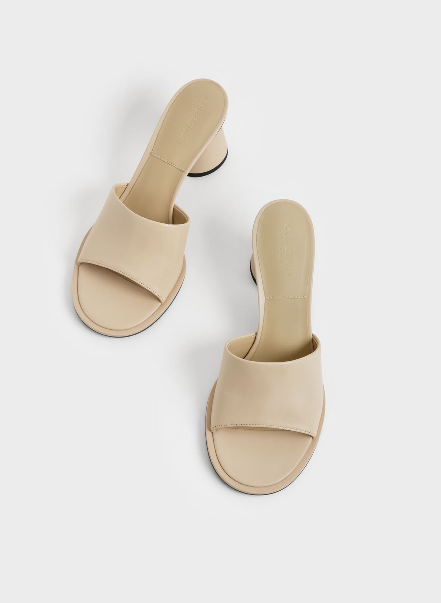 Medina Leather Cylinder Heel Mules, Beige, hi-res