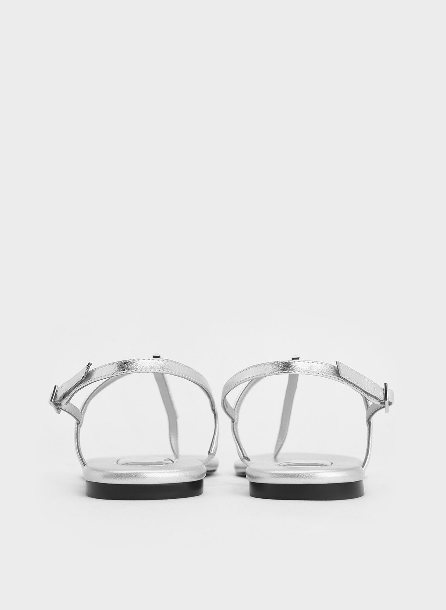 Metallic Crystal-Embellished Thong Slingback Sandals, Silver, hi-res