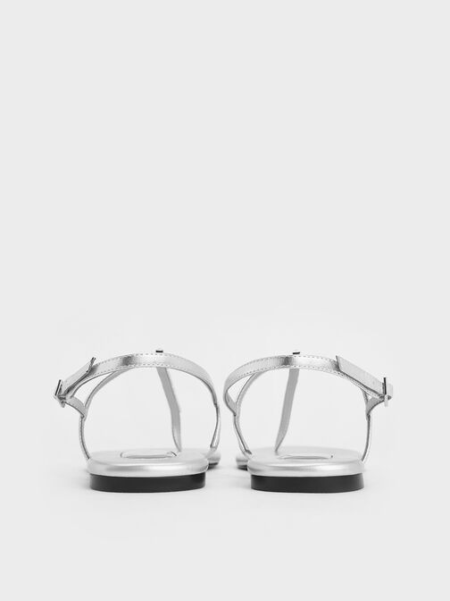 Metallic Crystal-Embellished Thong Slingback Sandals, Silver, hi-res