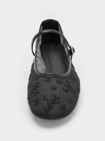 Gertrude Mesh Embroidered Floral Mary Janes, Black2, hi-res