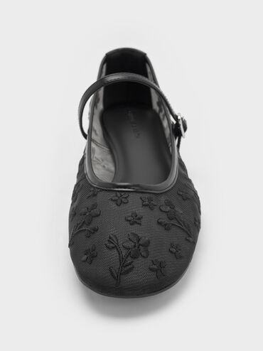 Gertrude Mesh Embroidered Floral Mary Janes, Black2, hi-res