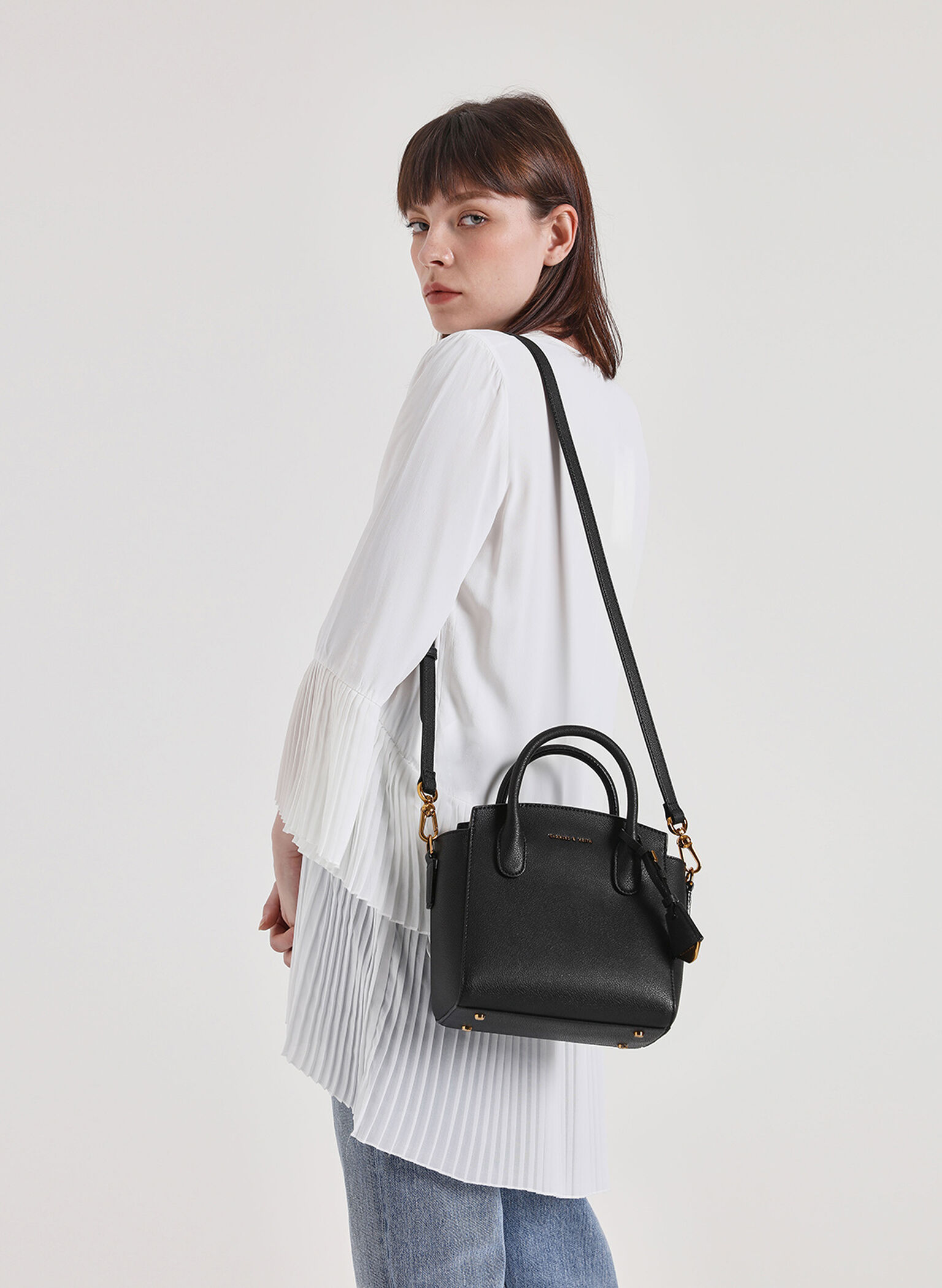Classic Double Top Handle Bag, Black, hi-res