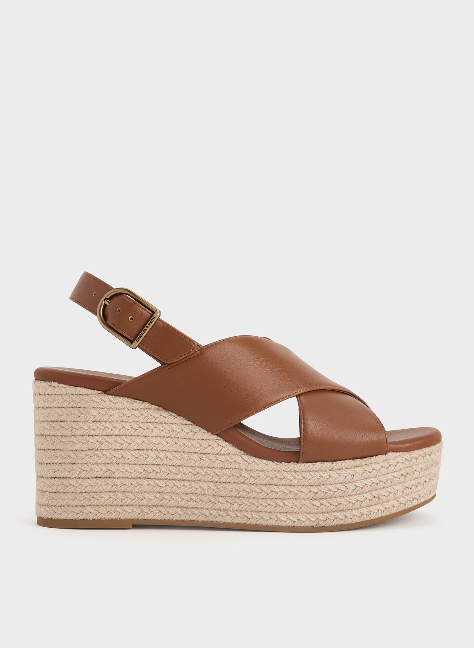 Crossover Espadrille Wedges, Brown, hi-res