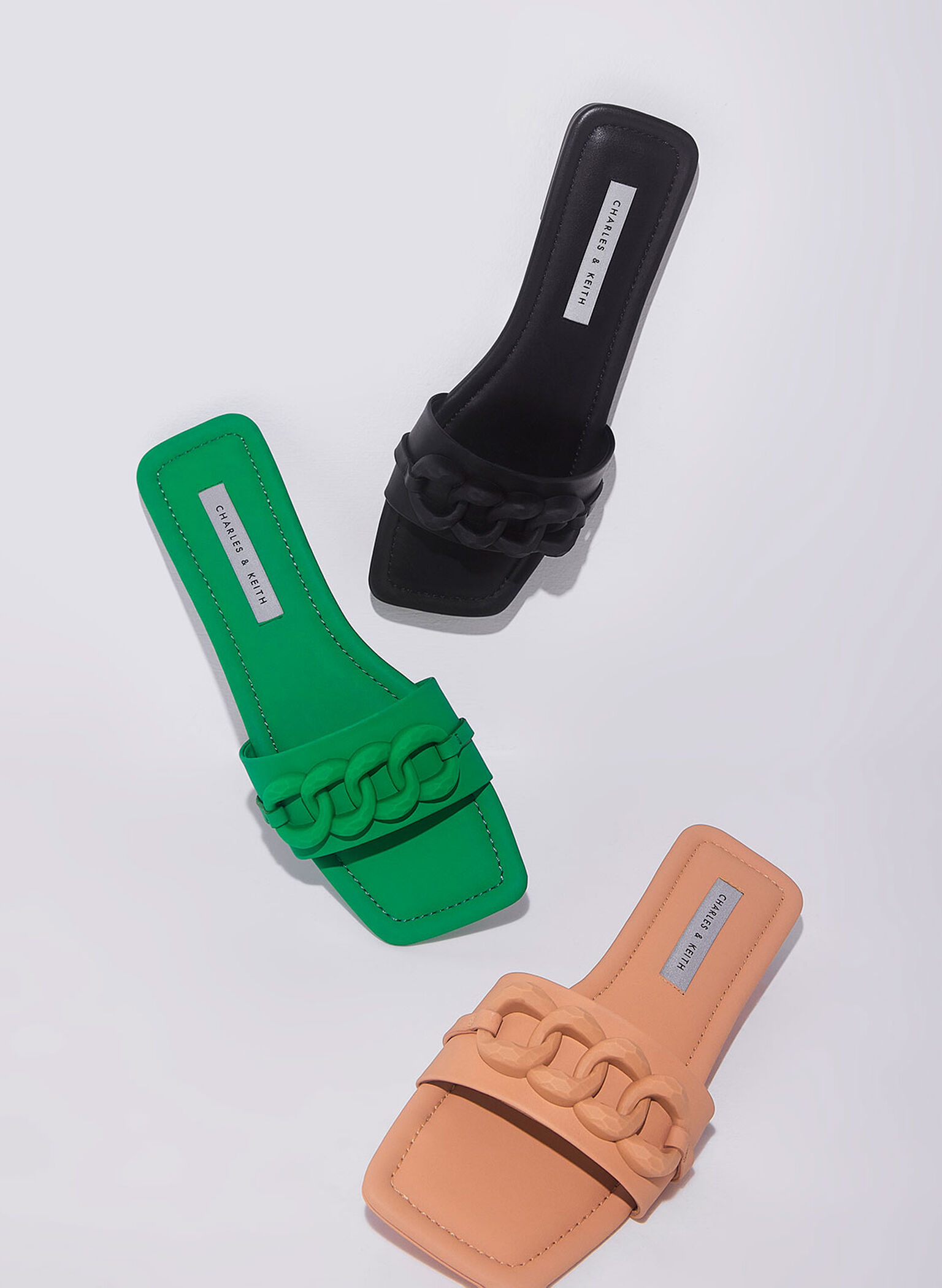Chunky Chain-Link Slide Sandals, Camel, hi-res