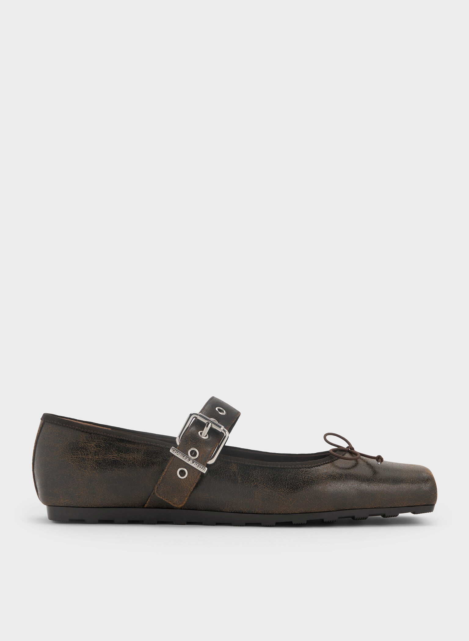 Myler Crinkle-Effect Bow Square-Toe Buckled Mary Janes, Dark Brown, hi-res