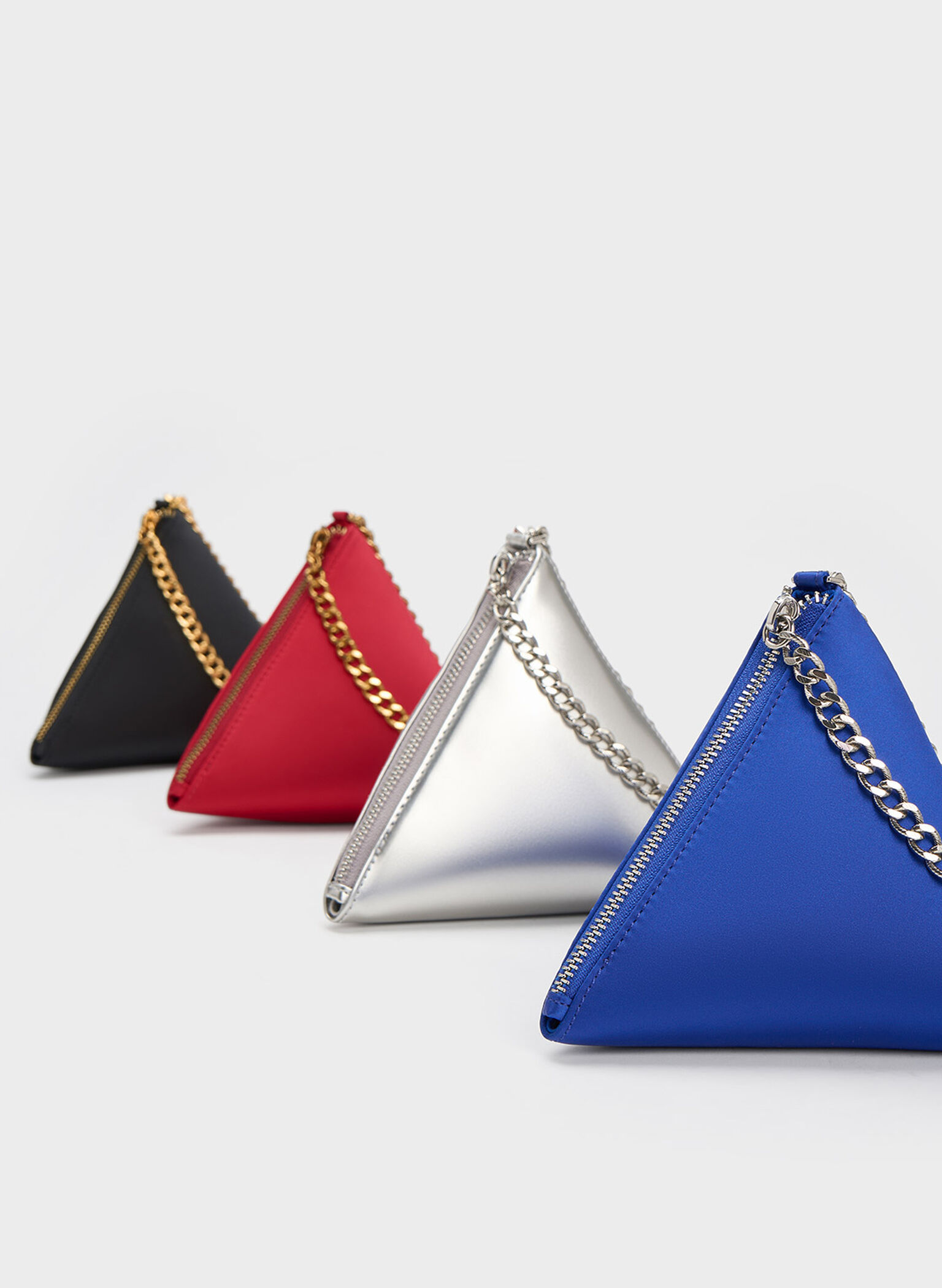 Hera Satin Pyramid Clutch, Blue, hi-res