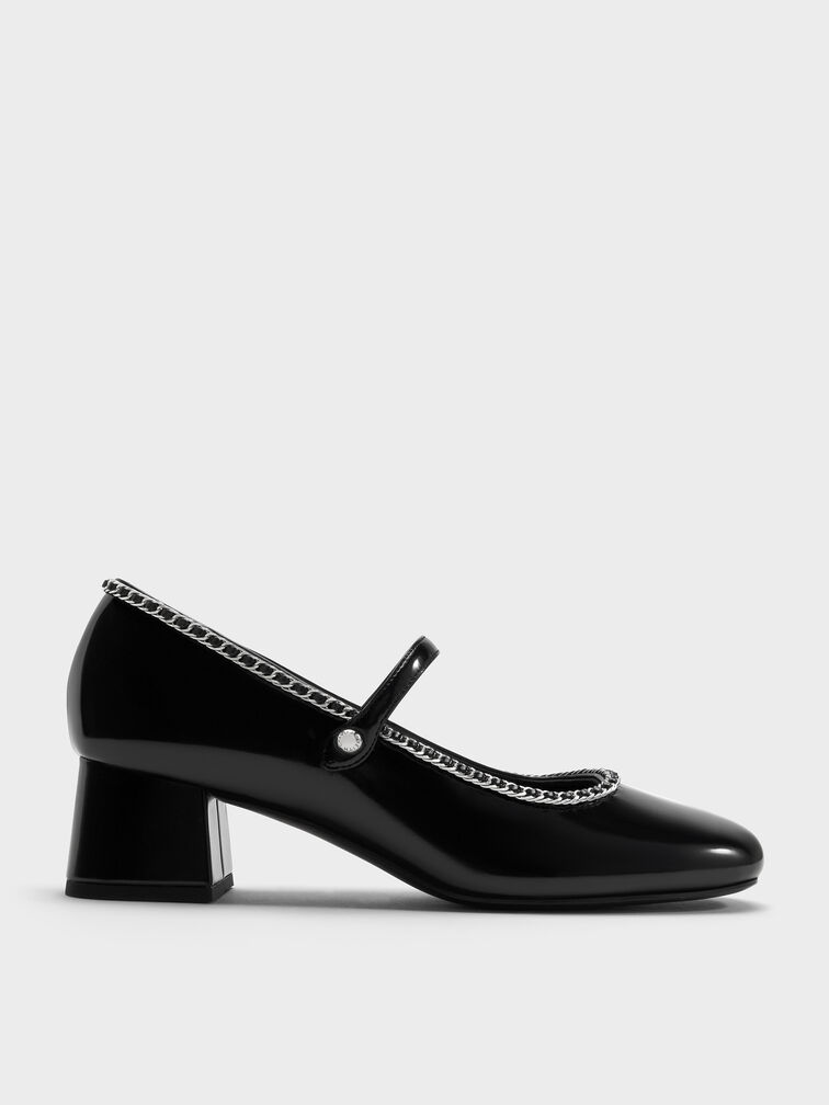 Braided-Chain Block-Heel Mary Jane Pumps, Black Box, hi-res