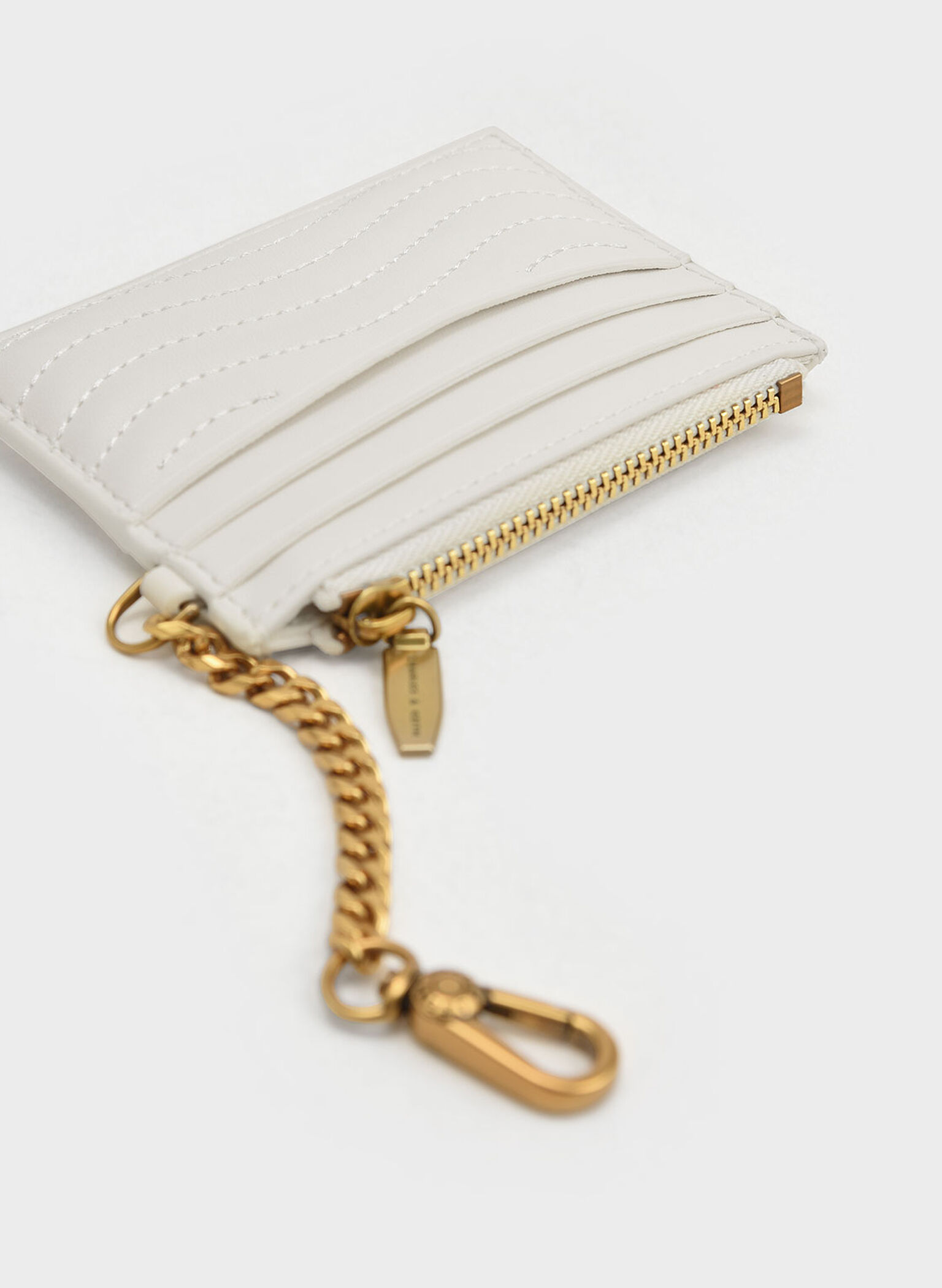 Aubrielle Stitch-Trim Zip Card Holder, Cream, hi-res