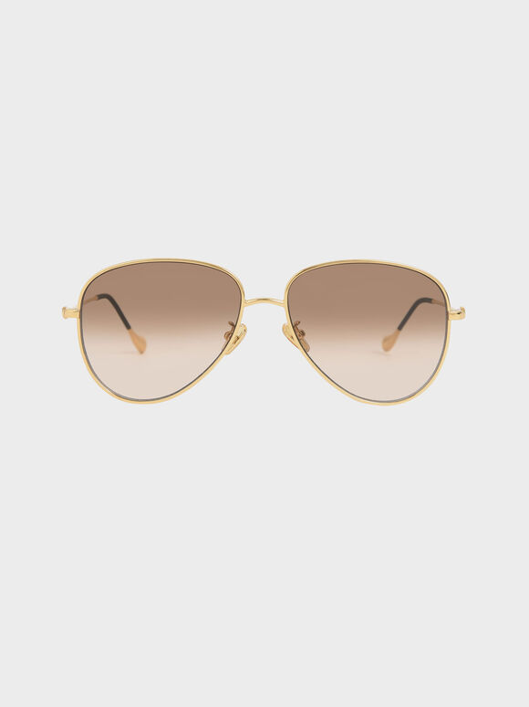 Aviator Sunglasses, Gold, hi-res