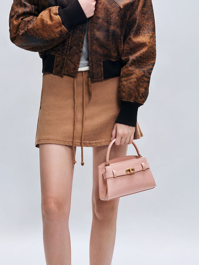 Aubrielle Croc-Effect Top Handle Bag, Light Pink, hi-res