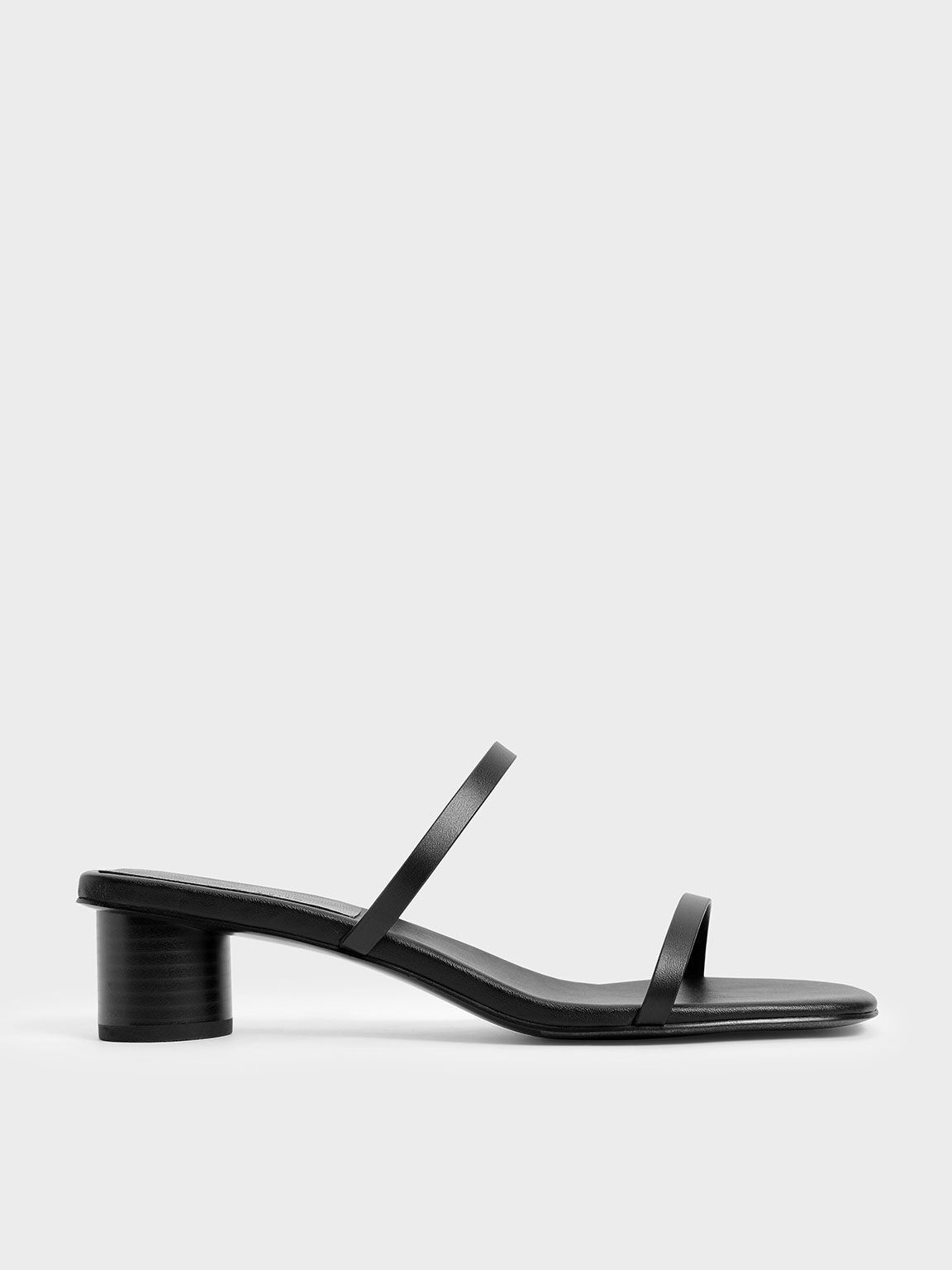 Double Strap Cylindrical Heel Mules, Black, hi-res