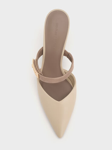 Lando Pointed-Toe Metallic-Buckle Heeled Mules, Chalk, hi-res