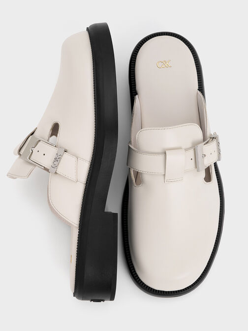 Leather Buckled Mules, Chalk, hi-res