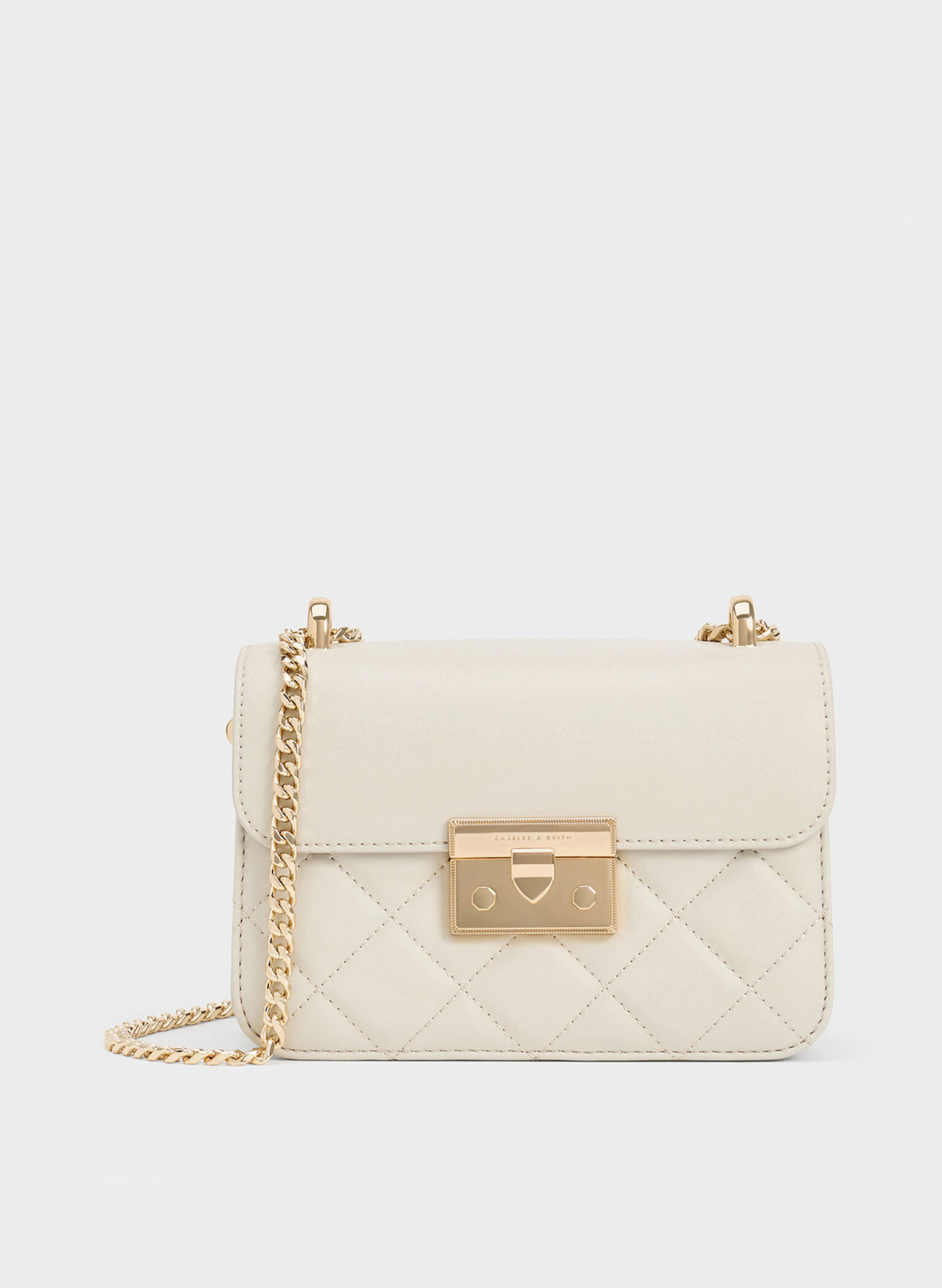 Ivory Quilted Push-Lock Chain-Handle Bag - CHARLES & KEITH UK