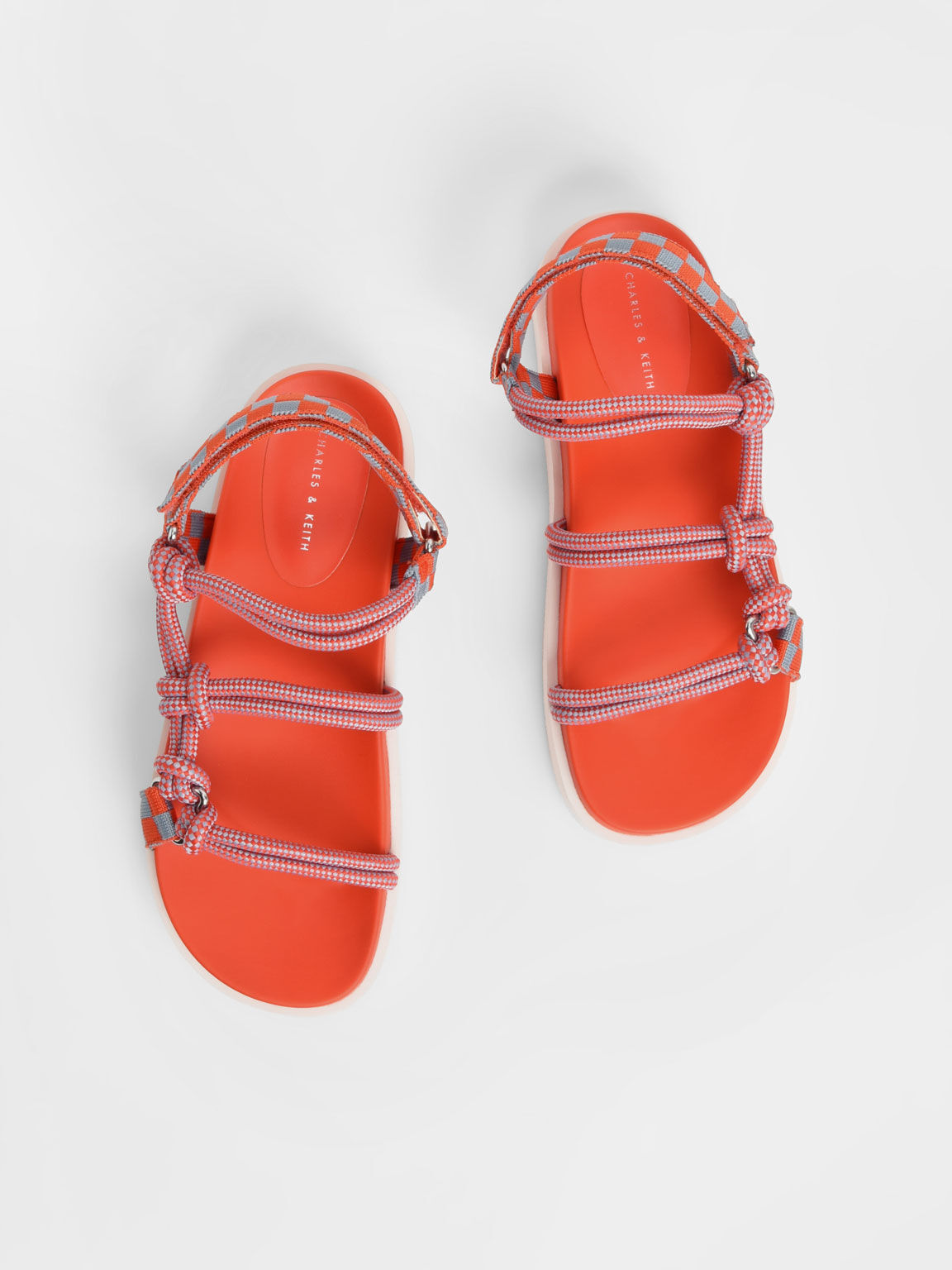 Hope Check-Print Knotted Rope Sandals, Orange, hi-res