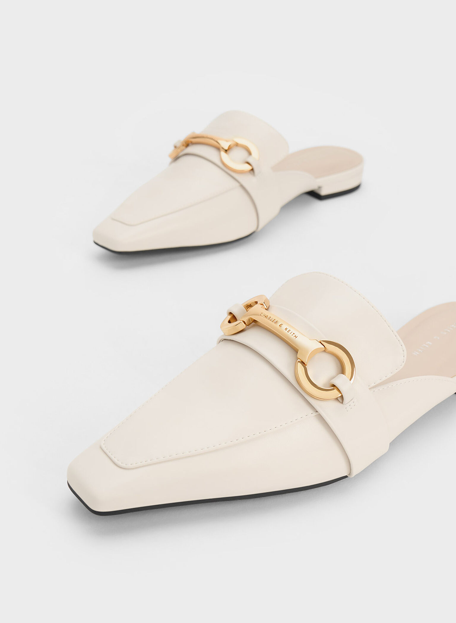 Metallic Accent Tapered Flat Mules, White, hi-res
