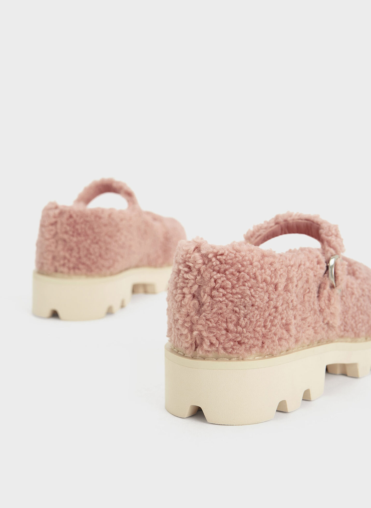 Girls' Furry Platform Mary Janes, Pink, hi-res
