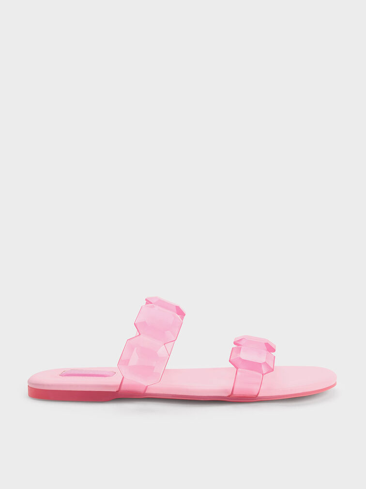 Light Pink Fia Gem-Strap Slide Sandals - CHARLES & KEITH UK