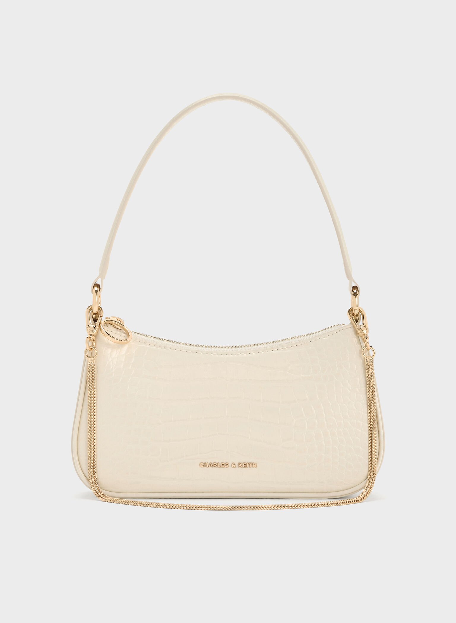 Elspeth Croc-Effect Chain-Link Shoulder Bag, Cream Croco, hi-res