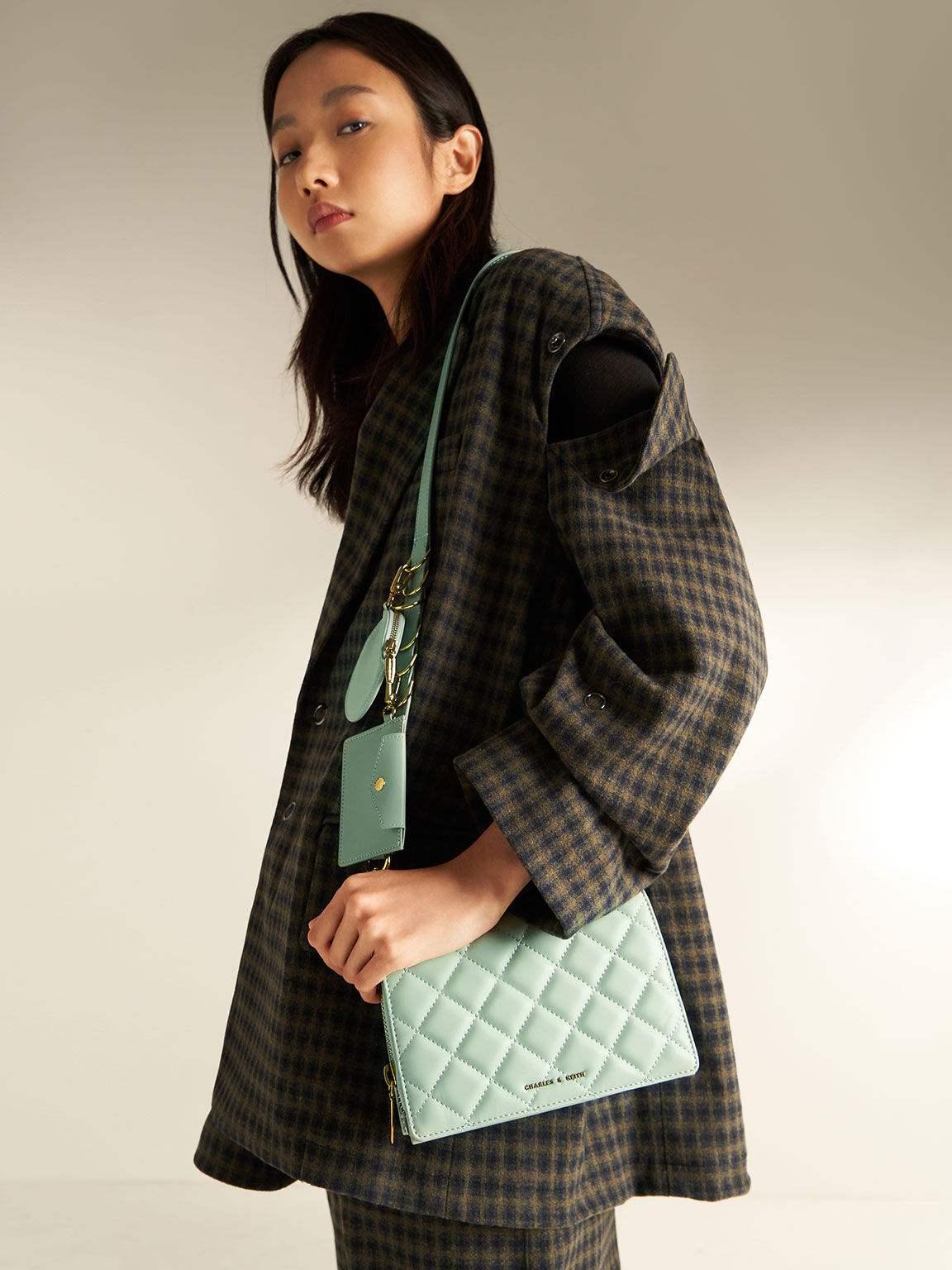 Multi-Pouch Quilted Crossbody Bag, Mint Green, hi-res