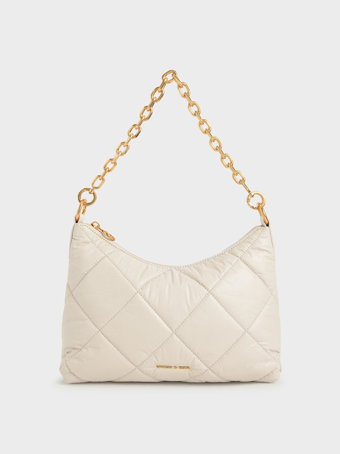 Cream Puffy Quilted Chain Handle Bag - CHARLES & KEITH UK