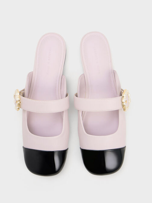 Patent Pearl Buckle Mary Jane Mules, Lilac, hi-res