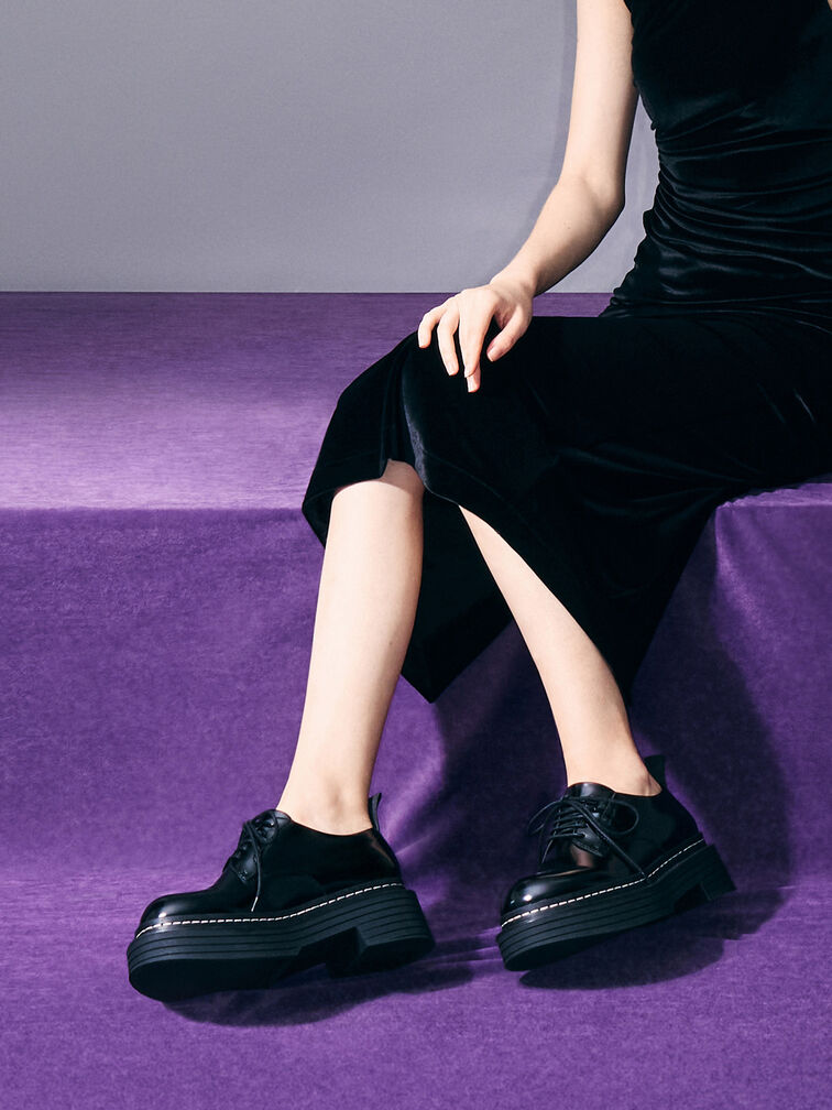 Lace-Up Platform Derbys, Black Box, hi-res