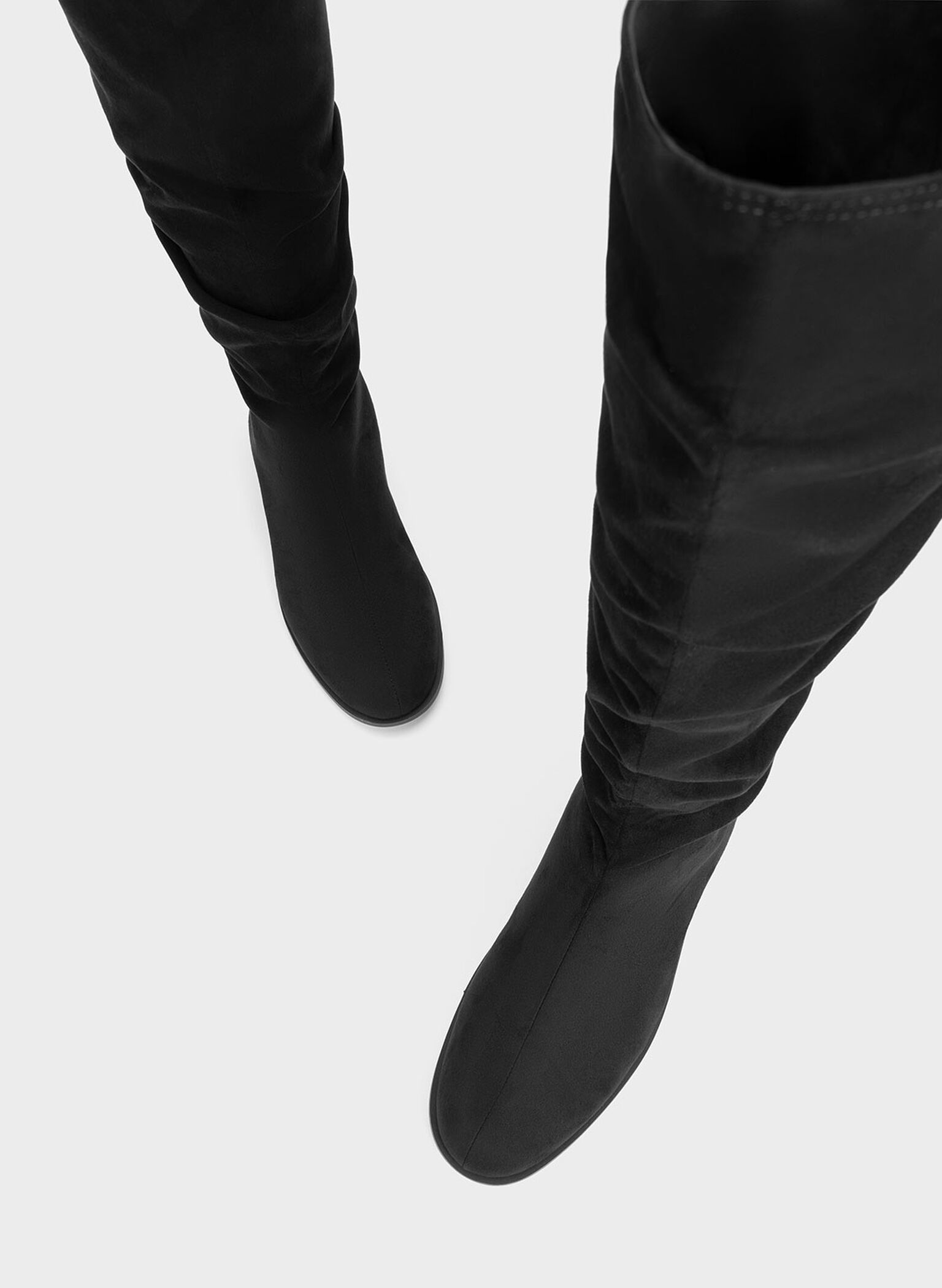 Textured Ruched Knee-High Boots, Black Textured, hi-res