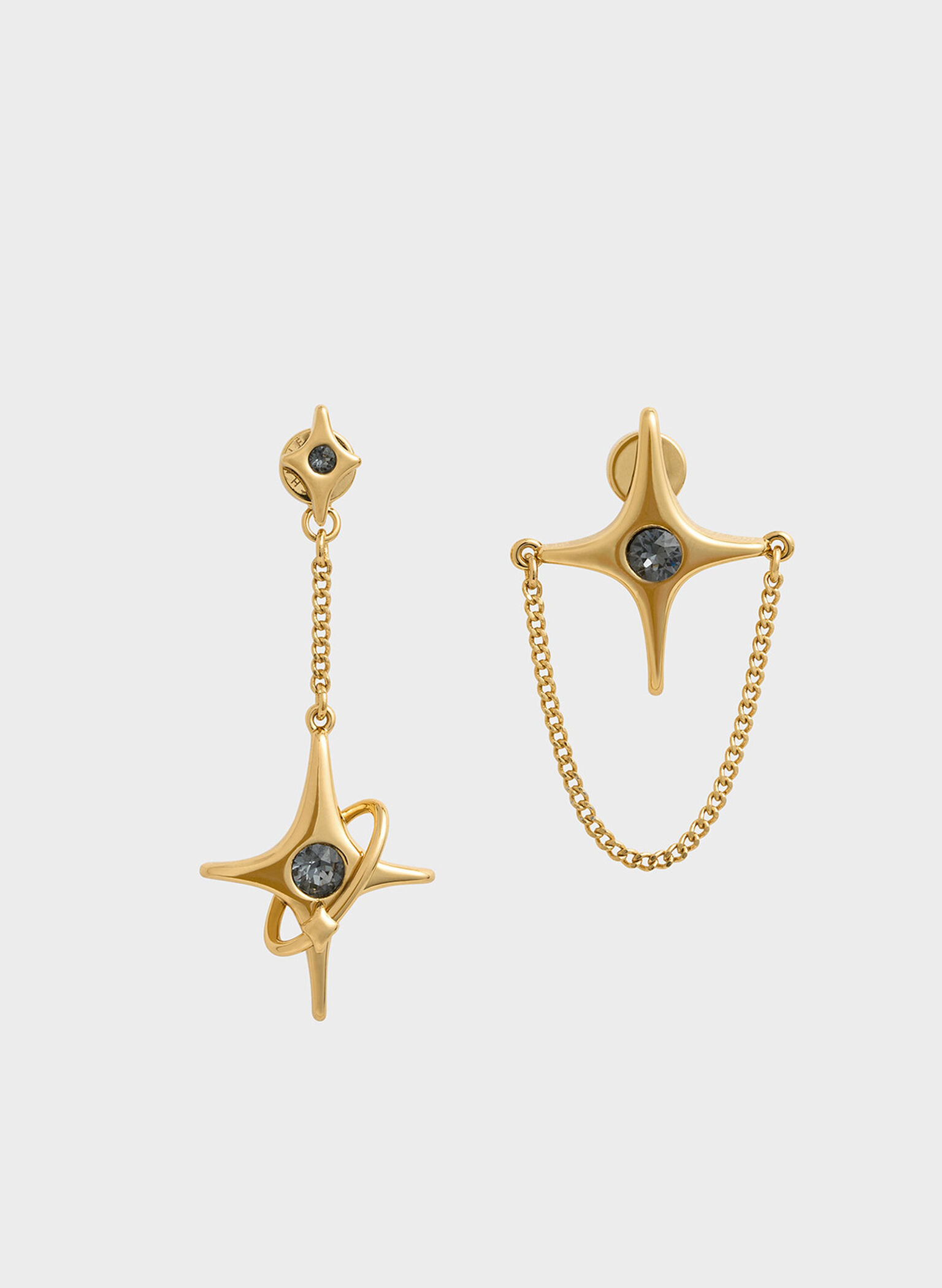 Estelle Star Crystal Mismatch Drop Earrings, Black, hi-res