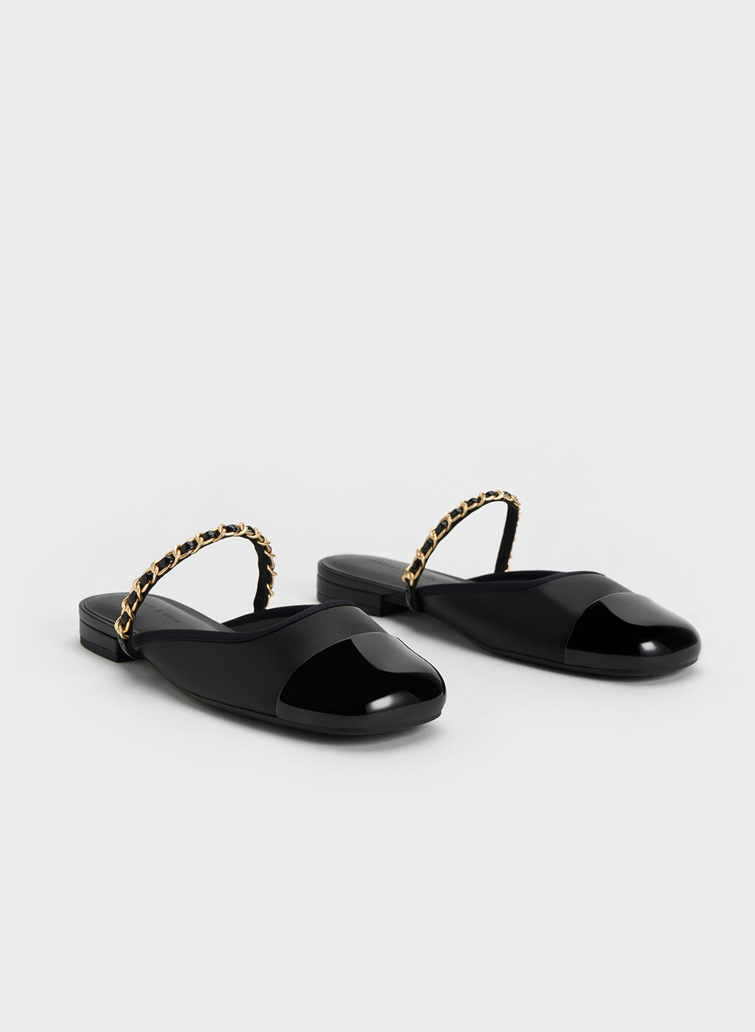 Patent Chain-Strap Mules, Black, hi-res