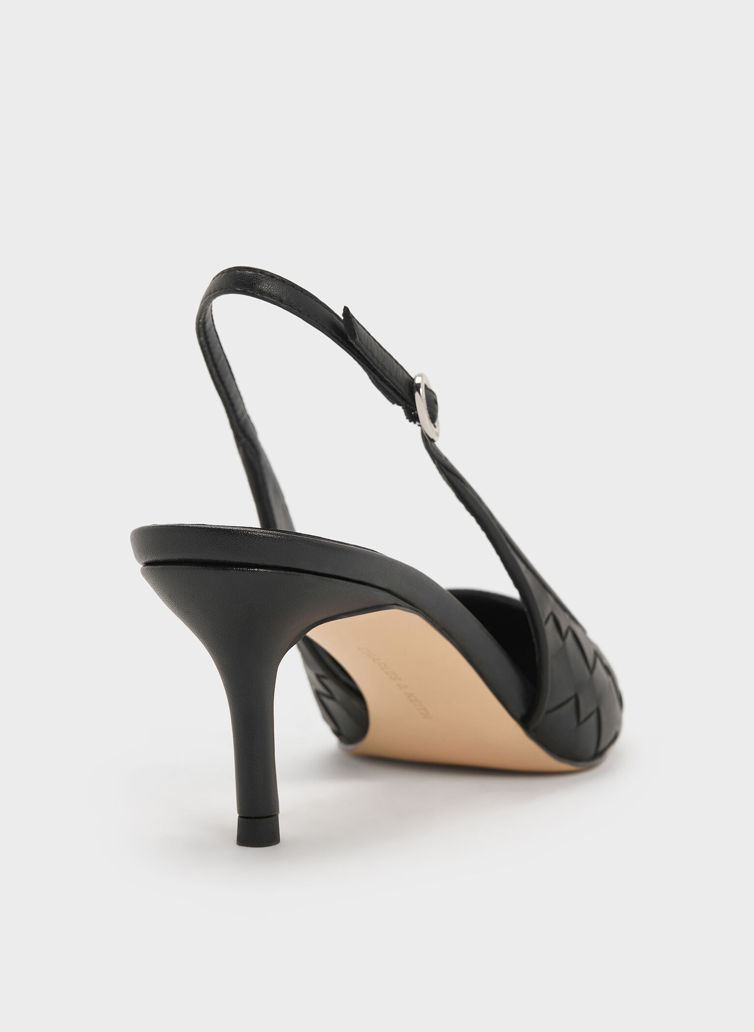 Ivette Woven Pointed-Toe Slingback Pumps, Black, hi-res