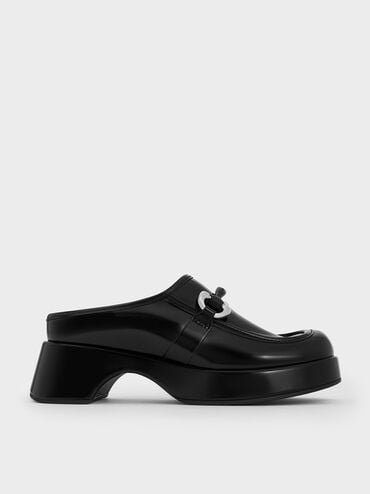 Metallic Accent Platform Mules, Black Box, hi-res