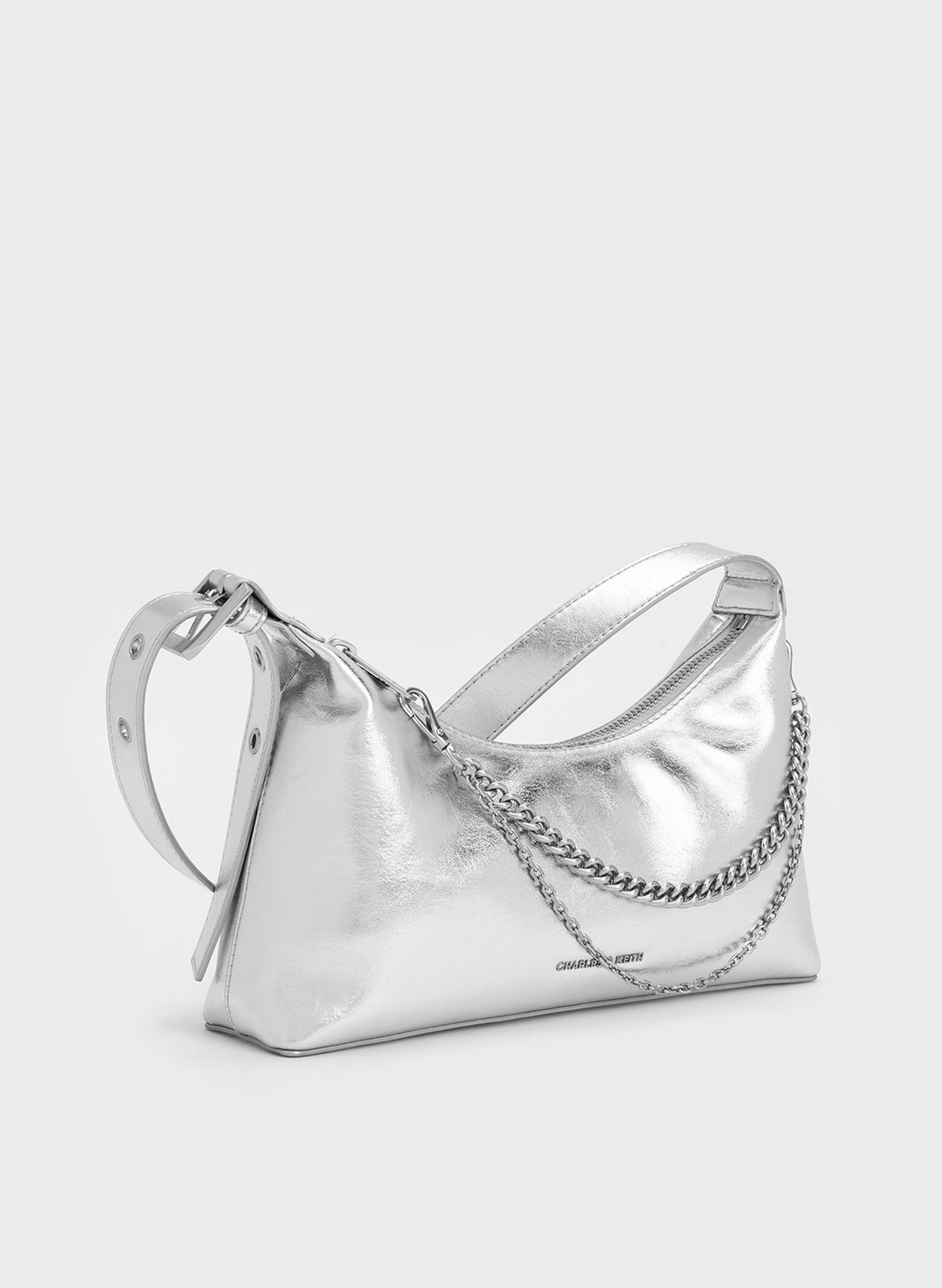 Atwood Chain-Embellished Shoulder Bag, Silver, hi-res