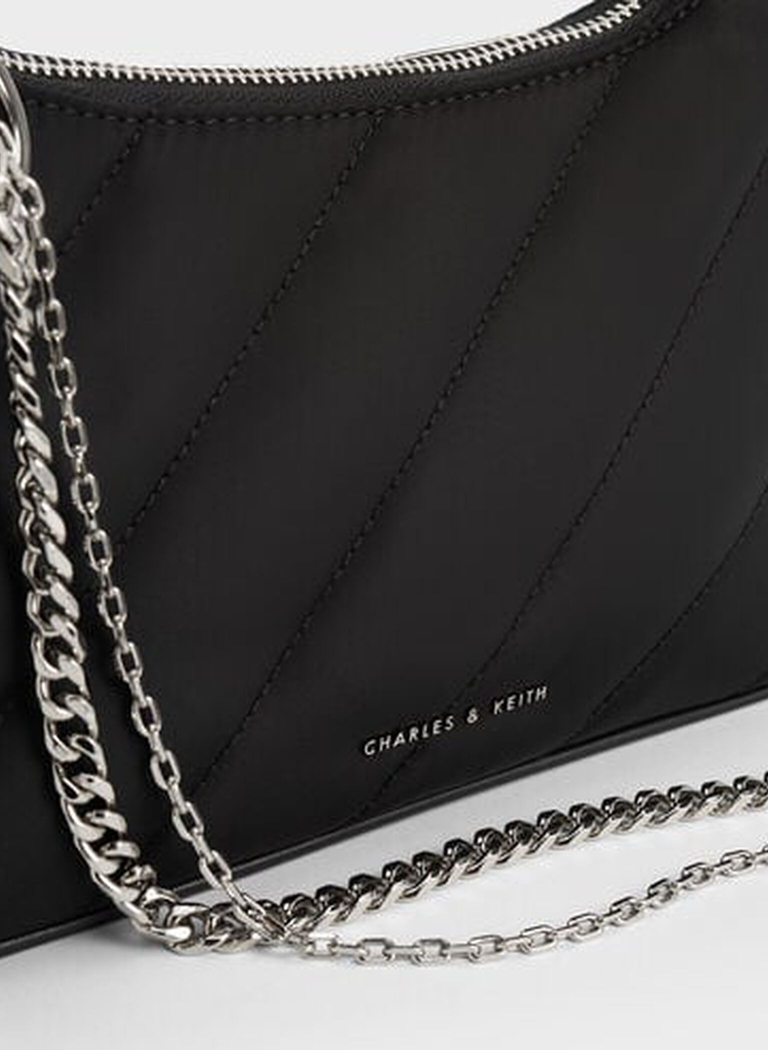 Philomena Nylon Puffy Chain-Strap Crossbody Bag, Noir, hi-res