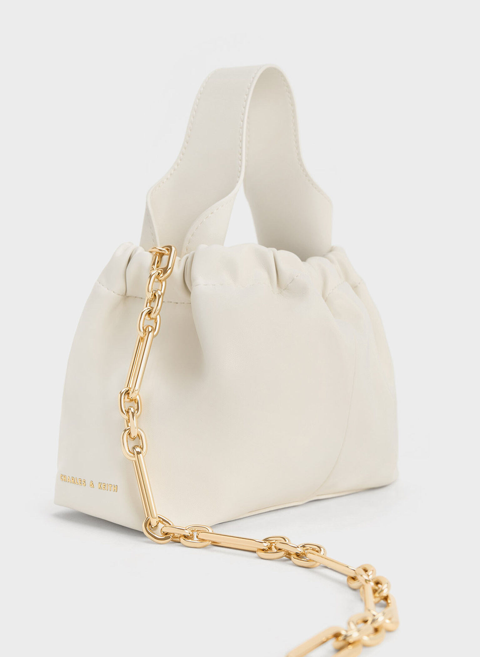 Ally Ruched Slouchy Chain-Handle Bag, Cream, hi-res
