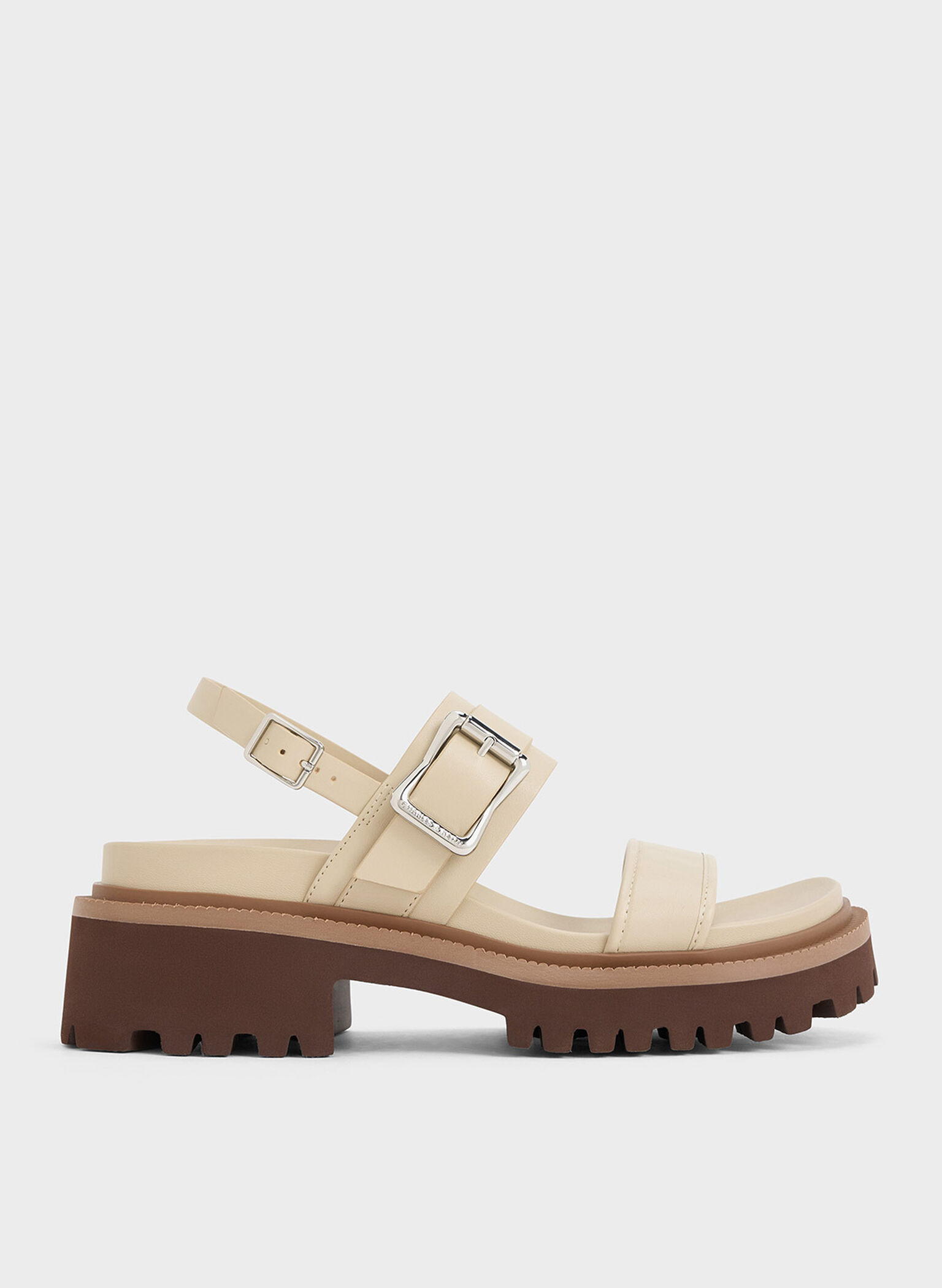 Buckled Platform Slingback Sandals, Taupe, hi-res