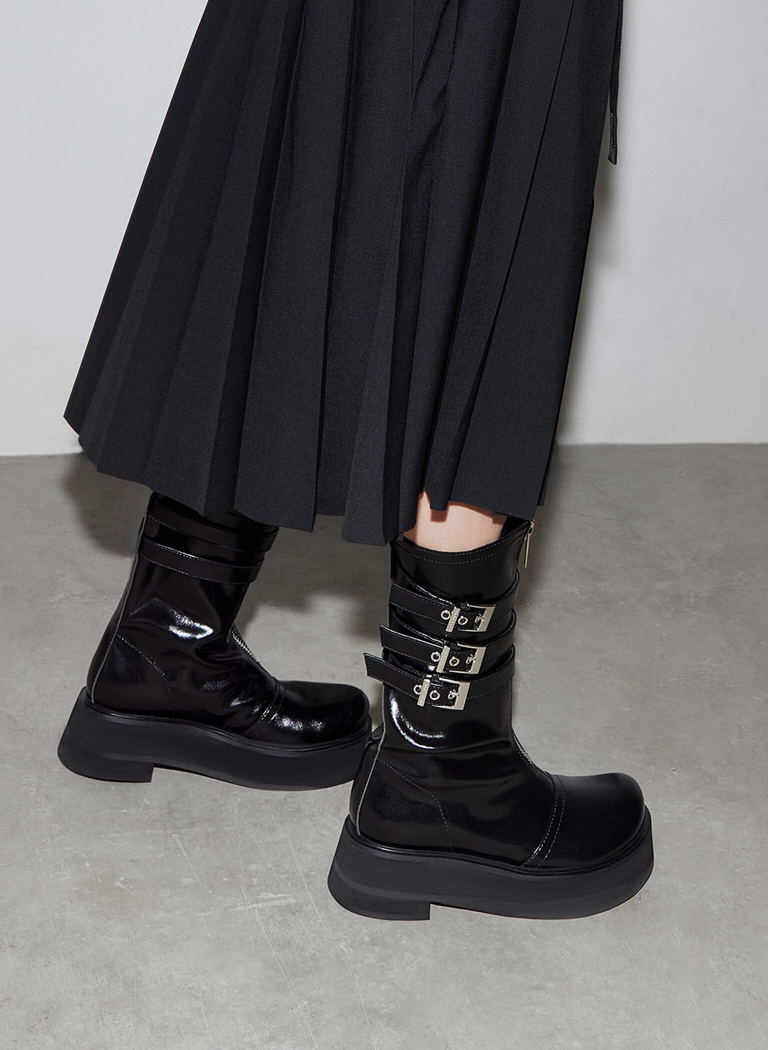 Nikki Triple-Buckle Calf Boots, Black, hi-res