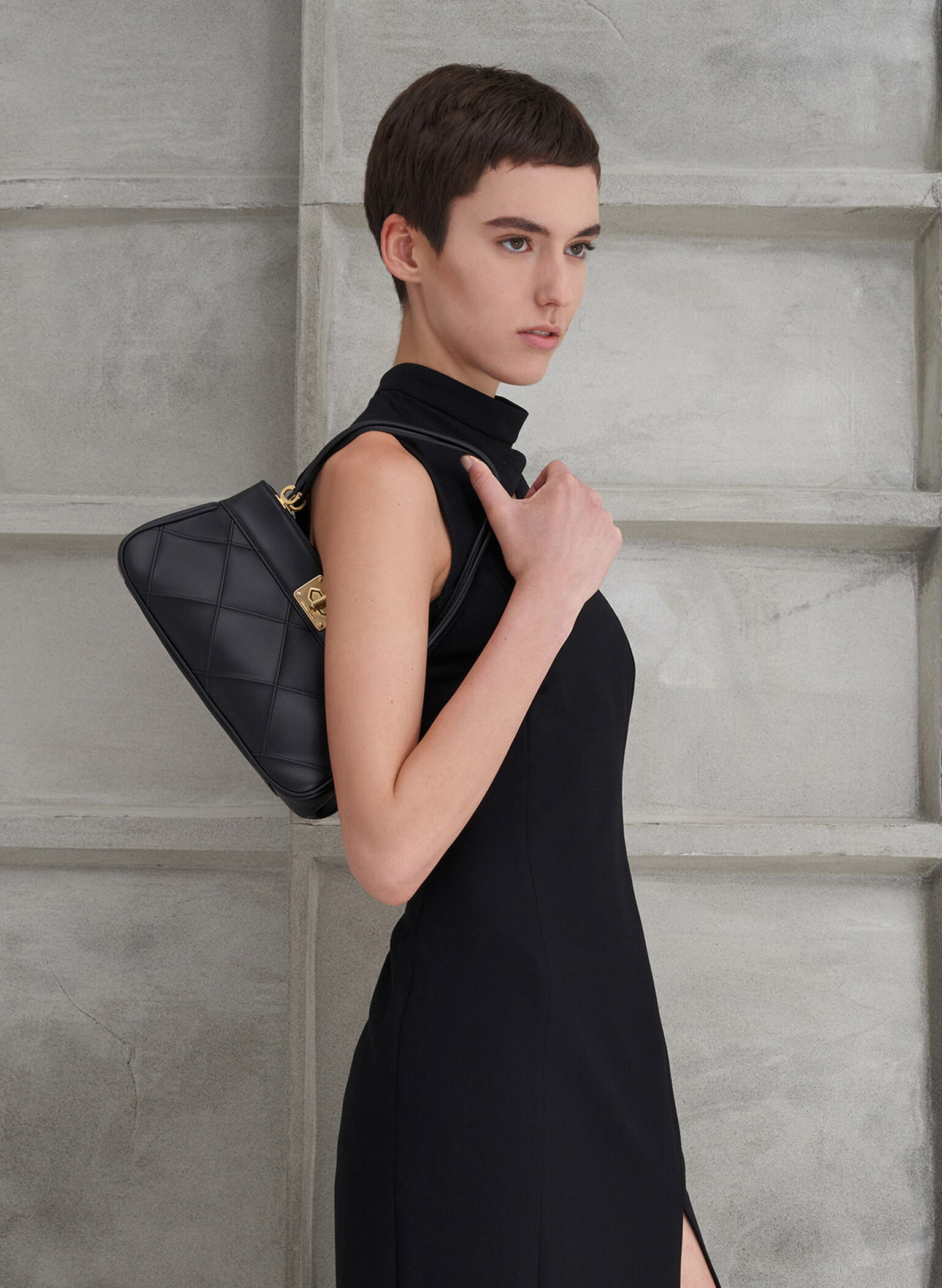 Eleni Quilted Shoulder Bag, Black, hi-res
